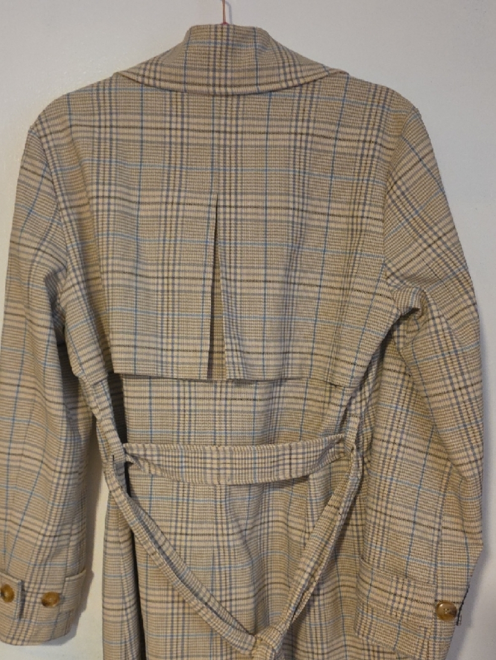 Beaudette Double-Breasted Beige Plaid Trench Coat - Picture 10 of 10